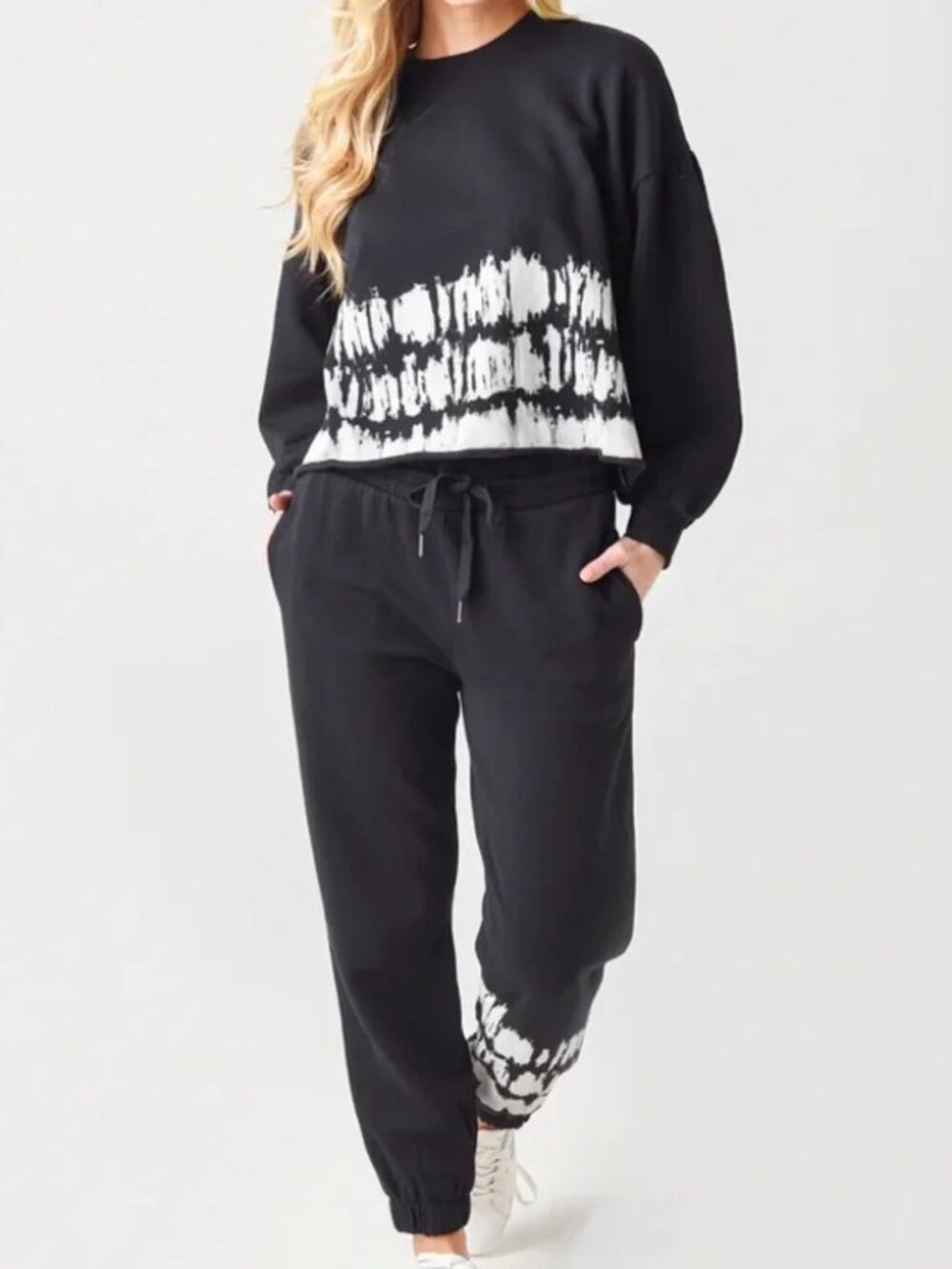 Z Supply Black & White Tie Dye Loungewear Sweatshirt Sweatpant Set